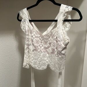 White floral lace crop top